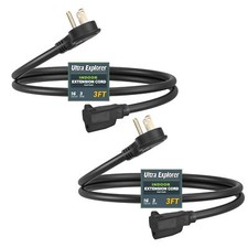 2 Pack 3 FT Flat Plug Extension Cord 16 AWG 3 Prong Grounded Black Wire