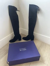 STUART WEITZMAN Genna Over the Knee Womens Boots Black Stretch Suede OTK Sz 8.5