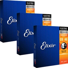 3 Sets Elixir 12027 NANOWEB Custom Light Electric Guitar Strings 9-46