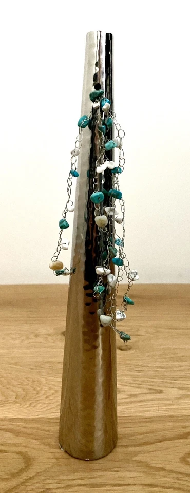 Raumstil Design Edelstahl Vase NEU Gehämmert Natursteinsplitter 31 cm Hoch - Bild 2 von 3