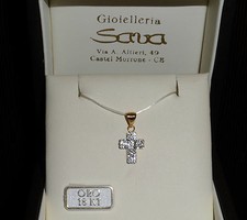 Ciondolo croce in oro giallo 750 18 kt e cristalli NUOVA