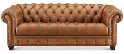 Hydeline York Leather Chesterfield Sofa, 88 inches, Tufted Top Grain Leather,