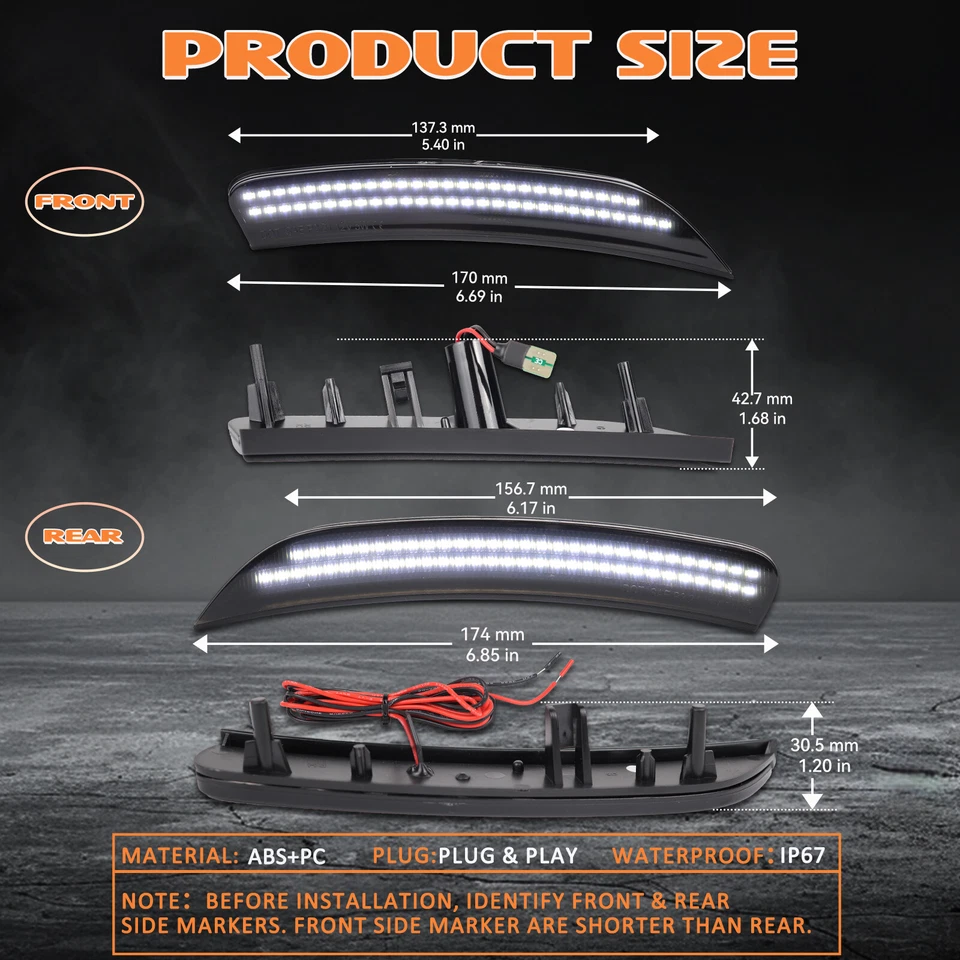 Parachoques delantero trasero luces marcadoras laterales ahumadas para Chrysler 200 2015-2017 4 piezas LED Foto 4 de 4