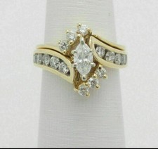 2CT Marquise Cubic Zirconia Engagement Wedding Ring Set 14K Yellow Gold Plated