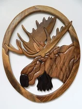 Moose Head Intarsia Wood Wall Art Home Decor Plaque Big Game Lodge New