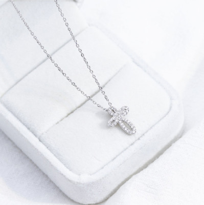 Solid 925 Sterling Silver Small Cross CZ Pendant Necklace 18" Chain ...
