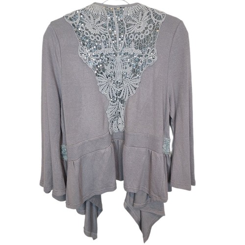 My Pretty Angel Open Front Cardigan Womens L Gray Sweater Linen Sweater Crochet - Picture 9 of 10