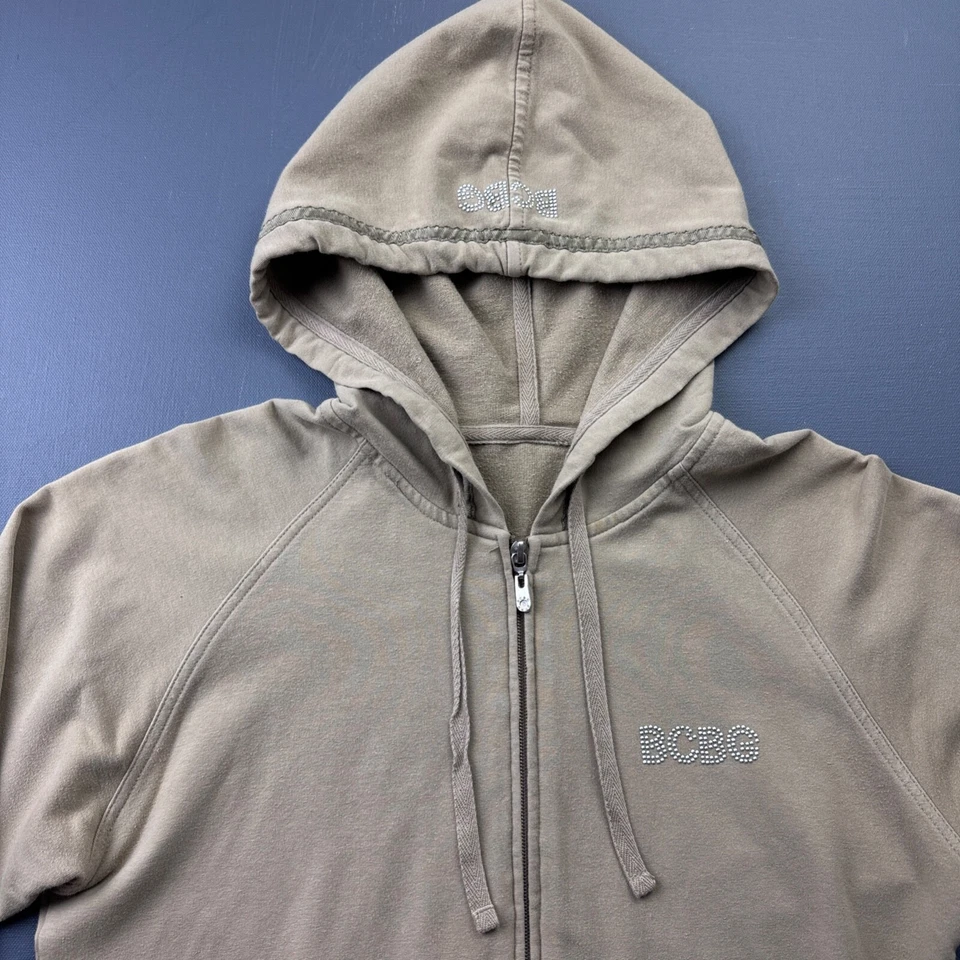 Sudadera con Capucha BCBG Mujer Talla Grande Cremallera Completa Algodón Elastizada Beige Informal Sudadera Foto 2 de 4