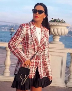 checked tweed blazer zara