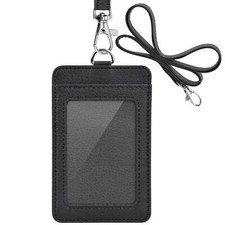 PU Leather ID Badge Holder ID Badge Holder with 1 Clear ID Window 1 Credit Ca...