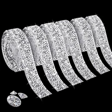 6 Rolls Self Adhesive Rhinestone Ribbons, Sliver Resin Rhinestone Strips, Diamon