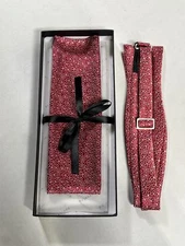 Mens Setazone Red Floral Bow Tie with Matching Pocket Square NEW