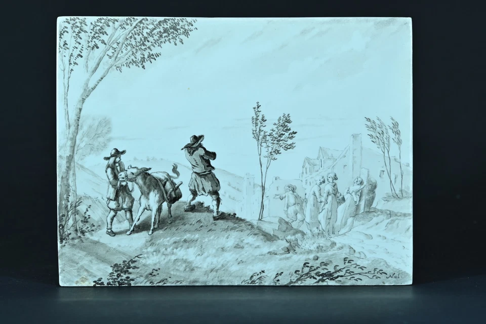 Ancien tableau plaque peinte porcelaine Fable de La Fontaine  Gustave  Doré 19e - Photo 2/4