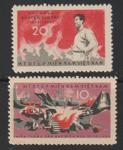 1965 VN Việt Cộng Francobollo 1° anniversario della morte di Nguyễn Văn Trổi Scott # 9-10 MNH