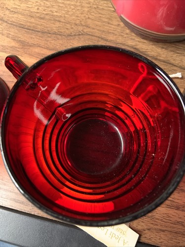 Vintage Paden City Penny Line Ruby Red Coffee/Tea Cups & Saucers Set - Picture 7 of 11