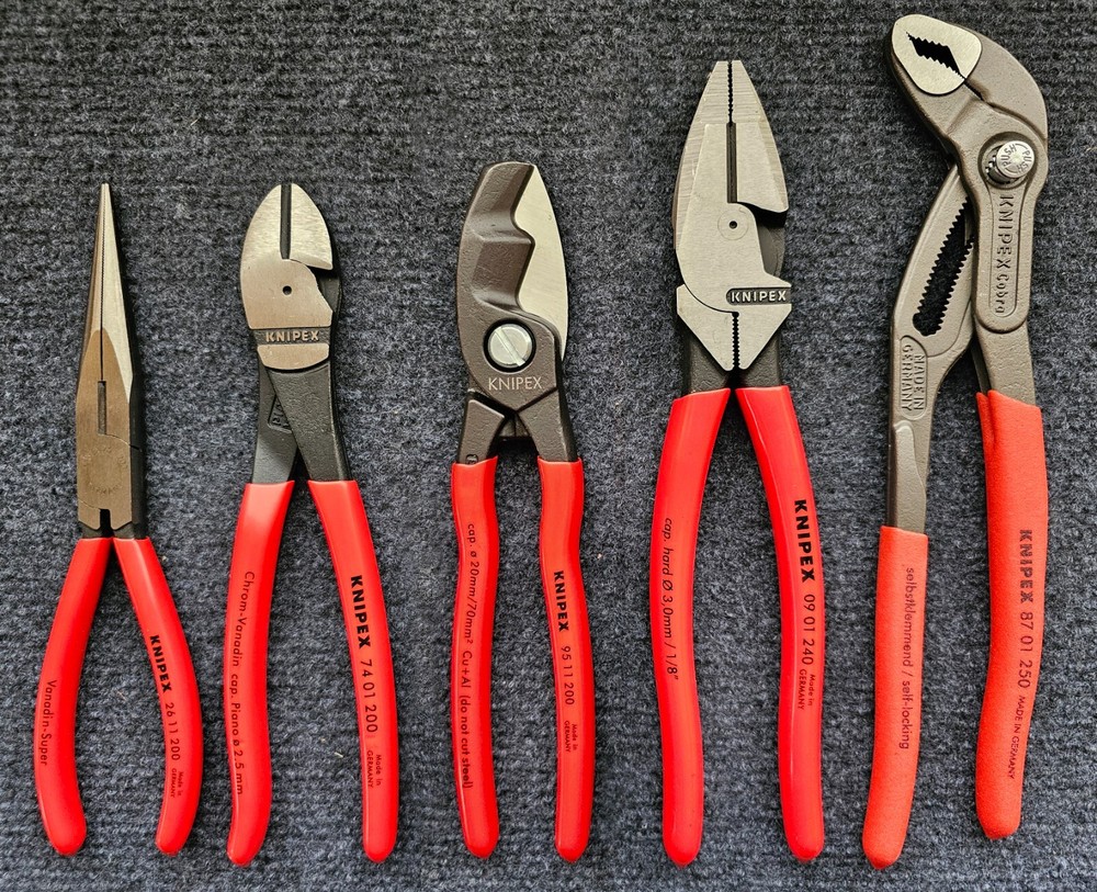 Knipex 5pc Pliers Set, Cobra Pliers, lineman's, Long Nose, Cable Shears