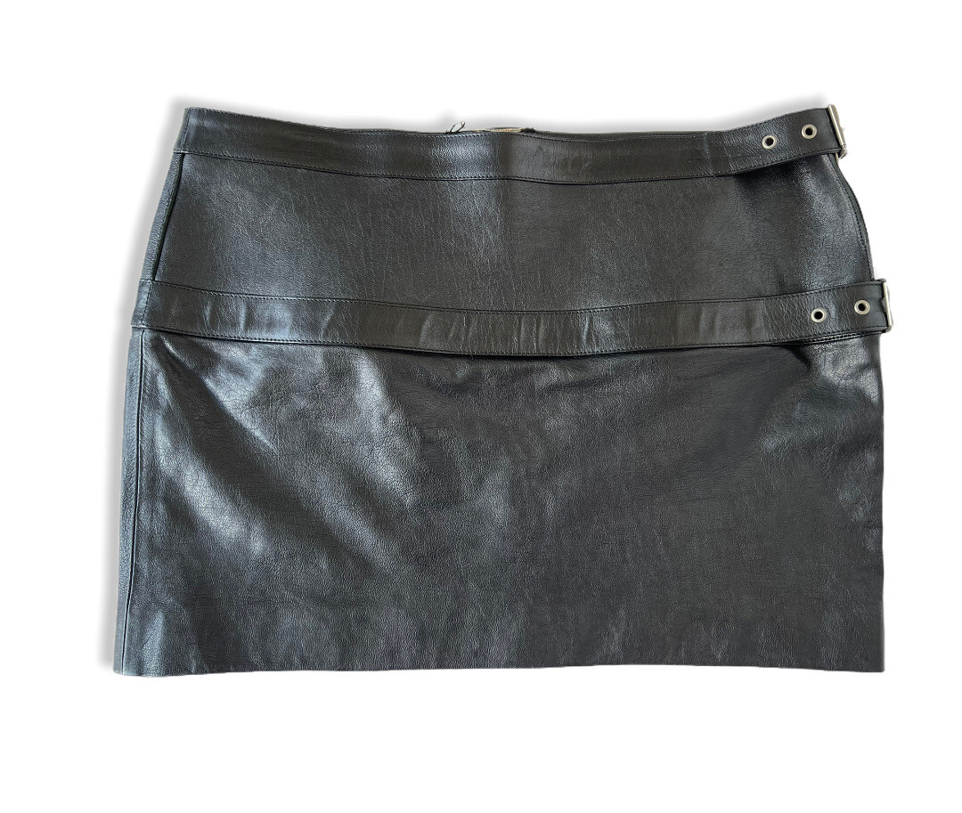 Minigonna da donna Saint Laurent taglia F42 nera in pelle regolabile nuova con etichette