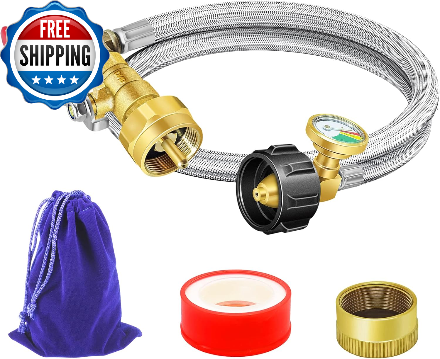 Upgraded Propane Refill Adapter Hose with Gauge and On/Off Valve, 36