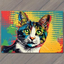 POSTCARD Cat Pop Art Halftone Cartoon Bright Colorful Fun Cute Colors Happy