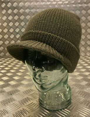 US Black or Olive Peak Radar Hat / Peaked Watch Cap 100% Wool NEU