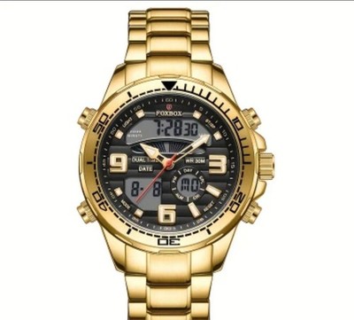 FOXBOX Herren Edelstahl Armbanduhr Luxus Sportuhr Chronograph Wasserdicht 