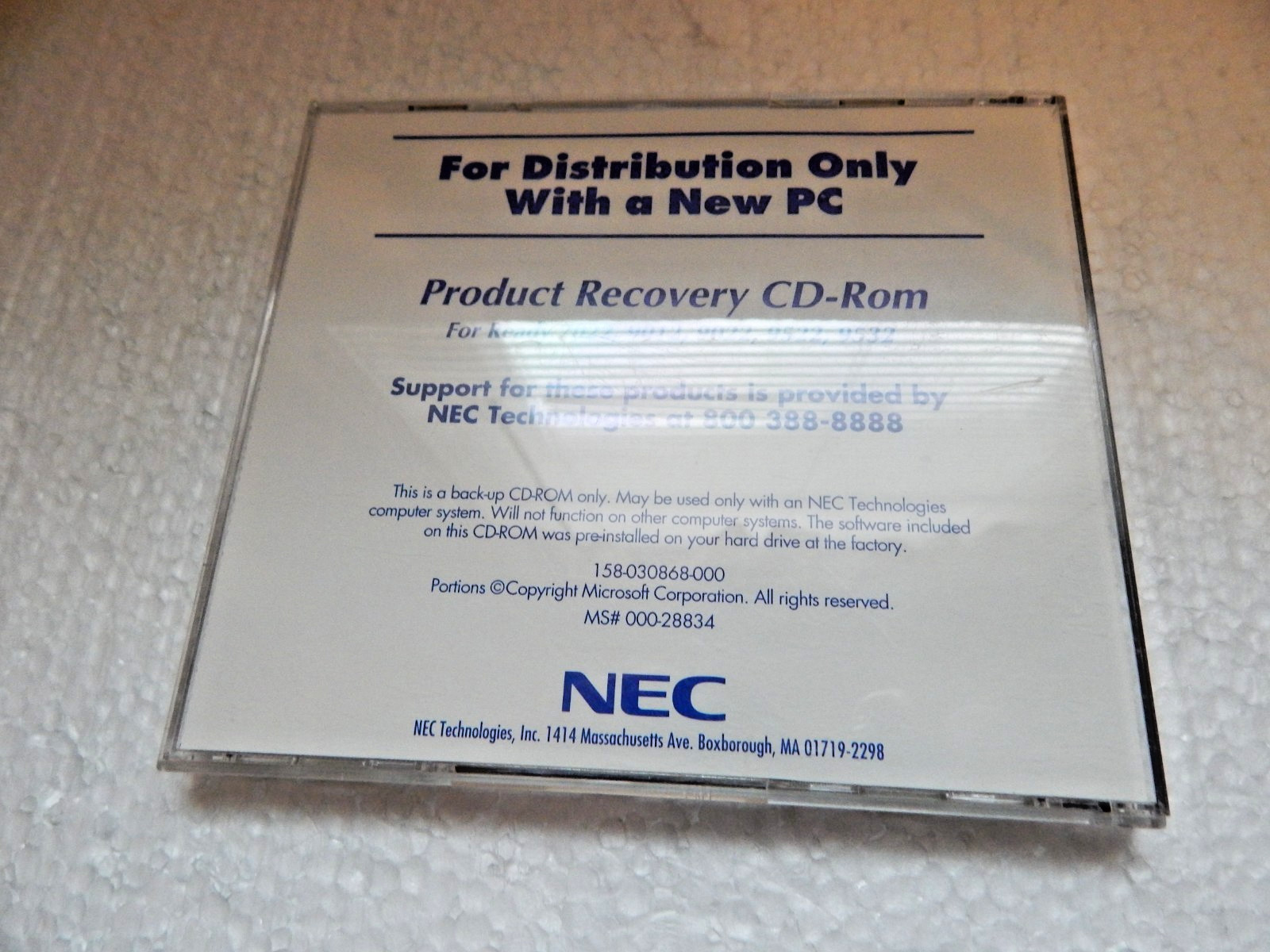 Product Recovery CD Disk For NEC Ready Series 7022,9012,9022,9522,9532