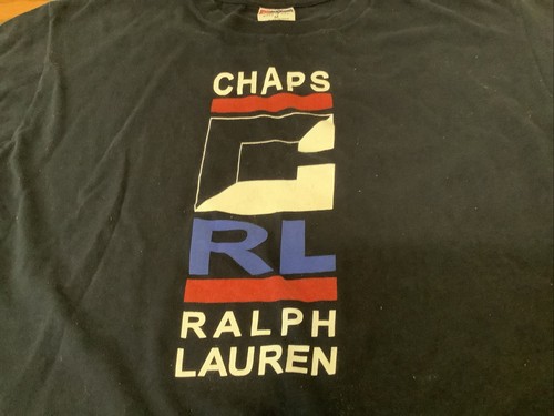Vintage Chaps T-Shirt Ralph Lauren Spelled Out Navy Graphic, Size Med. WPL 125 - Picture 3 of 7
