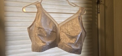UNDERSCORE Plus Size Satin Floral  COMFORT Wirefree Bra Cream size 42DD/E