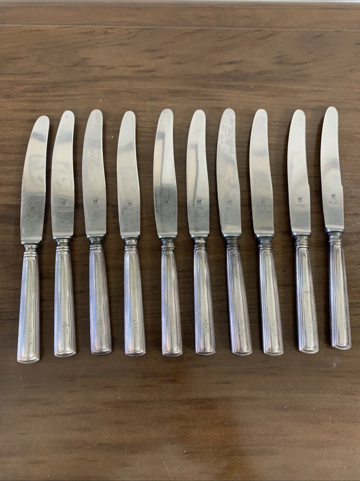 Cuchillos de cena alemanes antiguos chapados en plata - Juego de 10, 90 estampados Foto 3 de 4