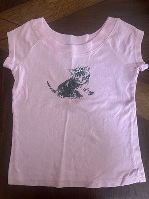 Limited Too Girl Y2K Vintage Rounded Neck Kitty Cat Gem Princess Crown Shirt, 10