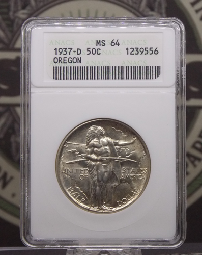 1937 "D" Commemorative *OREGON TRAIL* Half Dollar 50c ANACS MS64 #556 BU ECC&C - Bild 3 von 5