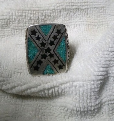 Vintage G&S 1985 Turquoise Stars And Bars Bikers Ring Size 9