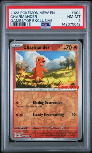 2023 POKEMON MEW EN-151 GAMESTOP EXCLUSIVE #004 CHARMANDER PSA 8