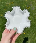Vintage Fenton 6" Silver Crystal Crest Milk Glass Candy Dish Bowl Ruffled Edge