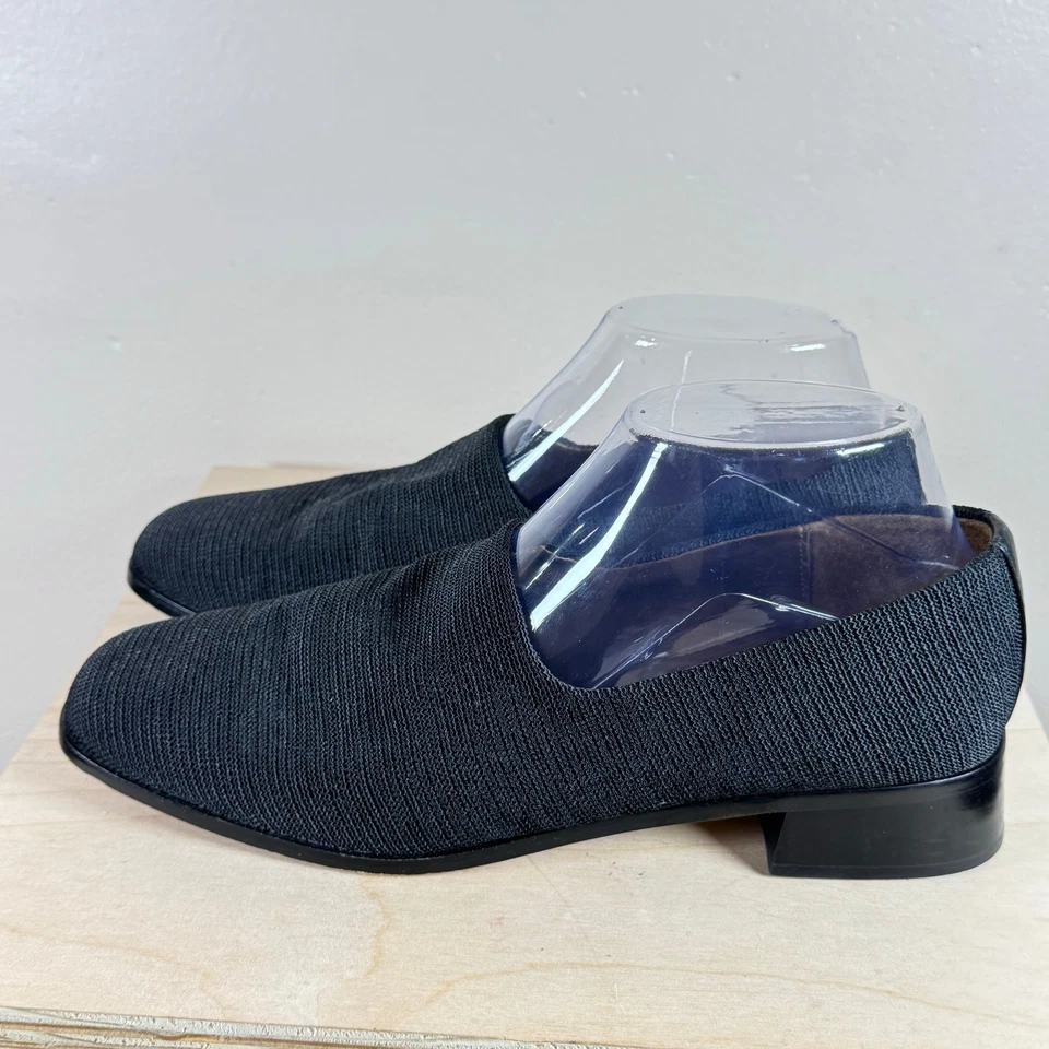 Mocasín de Colección Años 90 Para Mujer Puntera Cuadrada Negro Silencioso Lujo Cuero Tela 8.5 Foto 3 de 4
