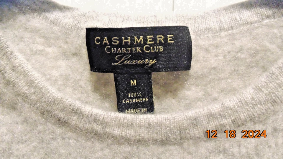 Suéter de punto 100 % cachemir gris cuello redondo CHARTER CLUB para niña talla M Foto 4 de 4