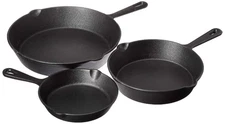 Jim Beam Set of 3 Pre Seasoned Cast Iron Skillets, JB0195, Black