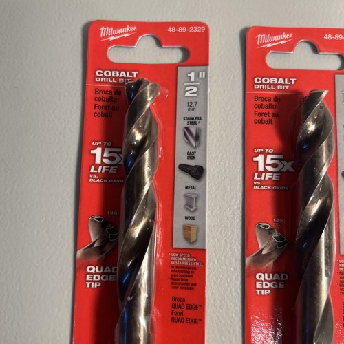 Lot Of 2 Milwaukee Cobalt Drill Bit Red Helix Hard Metal 48-89-2329 1/2" - NEW - Picture 2 of 6