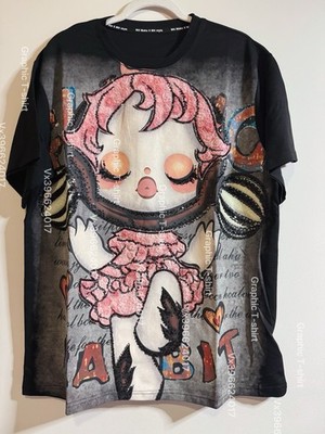 Women's casual cartoon Pop Mart original design heavy craft cotton T-shirt