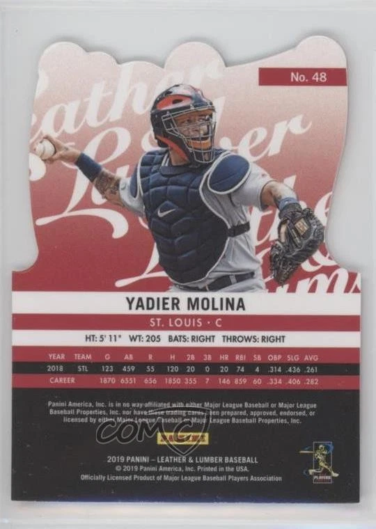 2019 Panini Leather & Lumber Gloves Die-Cut Yadier Molina #48 - Image 2 of 2