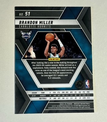 2024-25 Panini Mosaic Brandon Miller #51 Charlotte Hornets | eBay