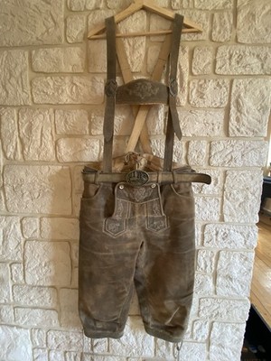 Traditional Lederhosen Short Men's Size 52 Brown Genuine Leather Set + Belt Suspenders
