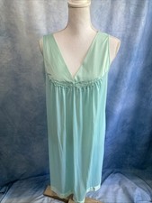 VTG 1980s Vanity Fair Coloratura Nightgown XL Mint Green Aqua Nylon Tricot 30107