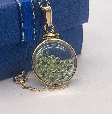 14k massives Gold Groschen Größe Plexiglas Shaker Medaillon, Peridot 1,75 TCW August Geburtstag