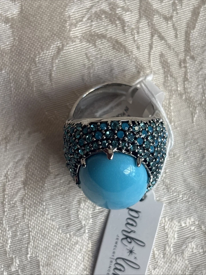 Anel Park Lane Eva tamanho 10 esgotado novo com etiquetas cabochão azul oval pavê cristais raros - Imagem 3 de 4