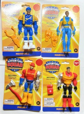 4 Adventure Squad Team 5'' Action Figs Cop EMS Fireman Diver Heros Pretend Play