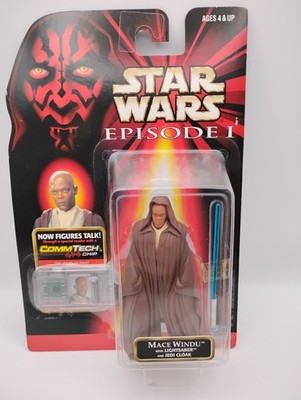 Star Wars Episode 1 MACE WINDU with Lightsaber, Jedi Cloak and CommTech Chip