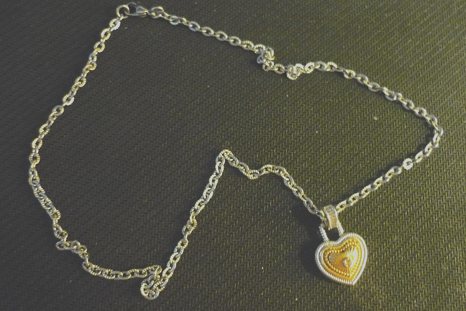 Silver Gold Tone Heart Pendant Necklace With Semi Precious Stone