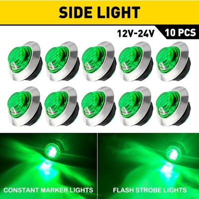 10 Emergency Strobe+Steady Marker Light 3/4'' Green Warning Flashing Light 12-24V