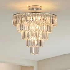 20" Luxury Crystal Chandelier Chrome Ceiling Light Modern Pendant Lamp Fixtures